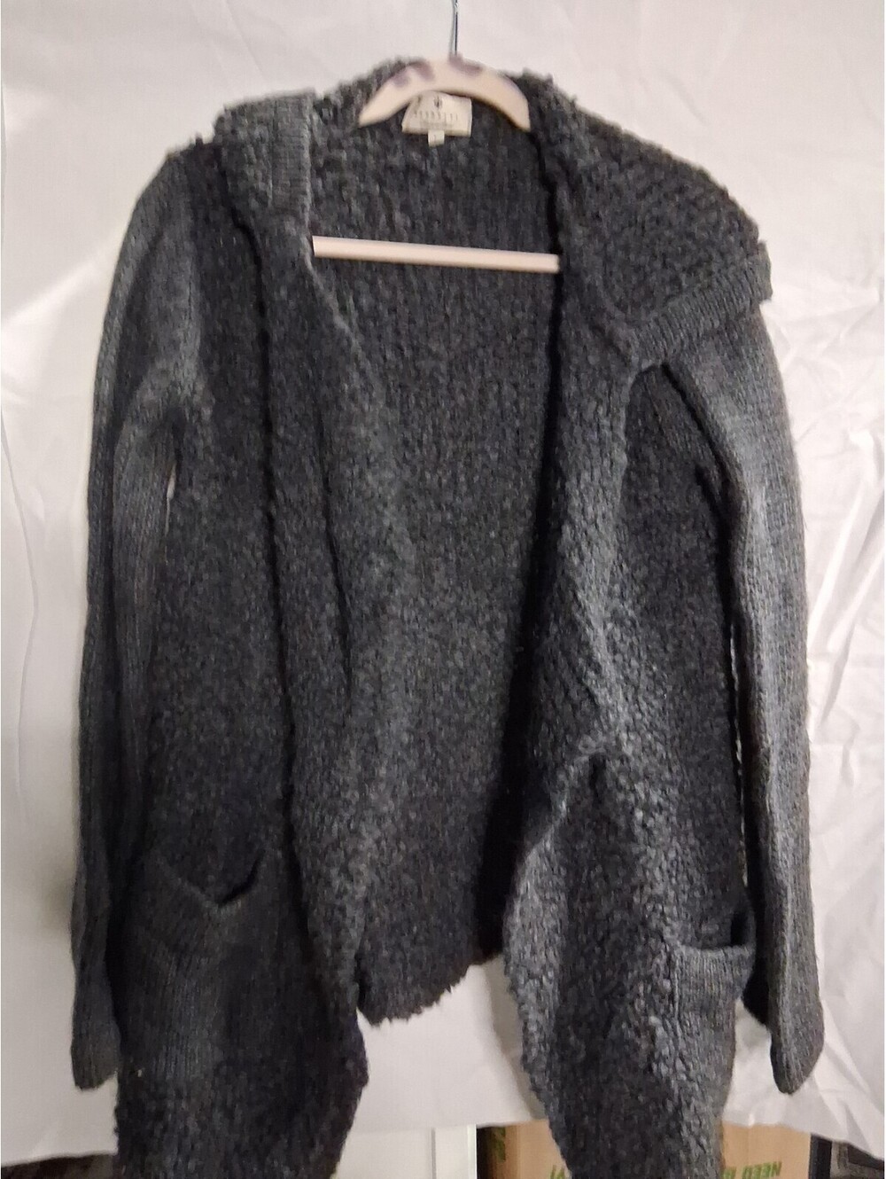 Berretti Women's Made in Italy Wool Blend Open Boho Hooded Cardigan Large Gray